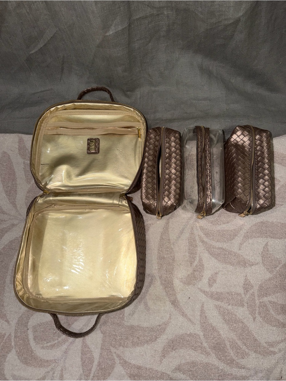 Men's Woven Brown Toiletry Travel Kit with Three Zip Pouches
